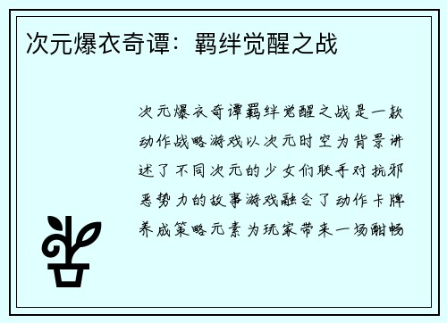 次元爆衣奇谭：羁绊觉醒之战